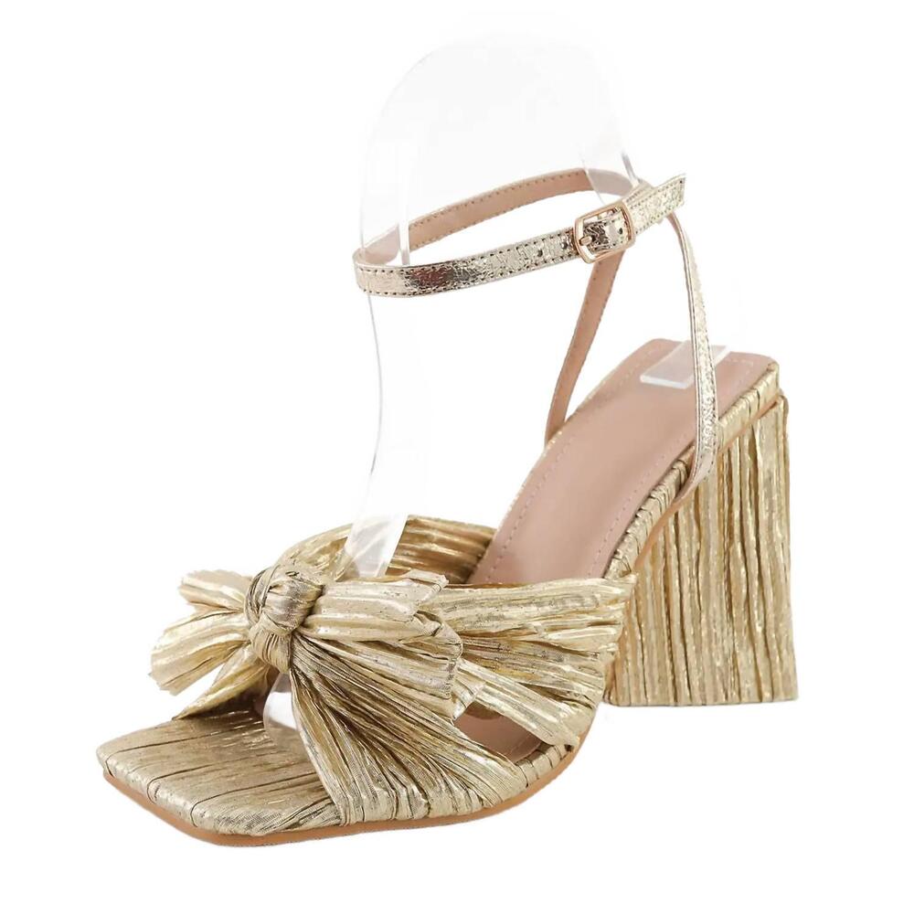 NEW ACCITY women's retro bow heels in gold